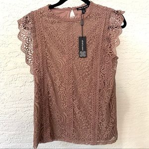 Cable & Gauge Lace Blouse Top Size Medium Mauve Pink NWT